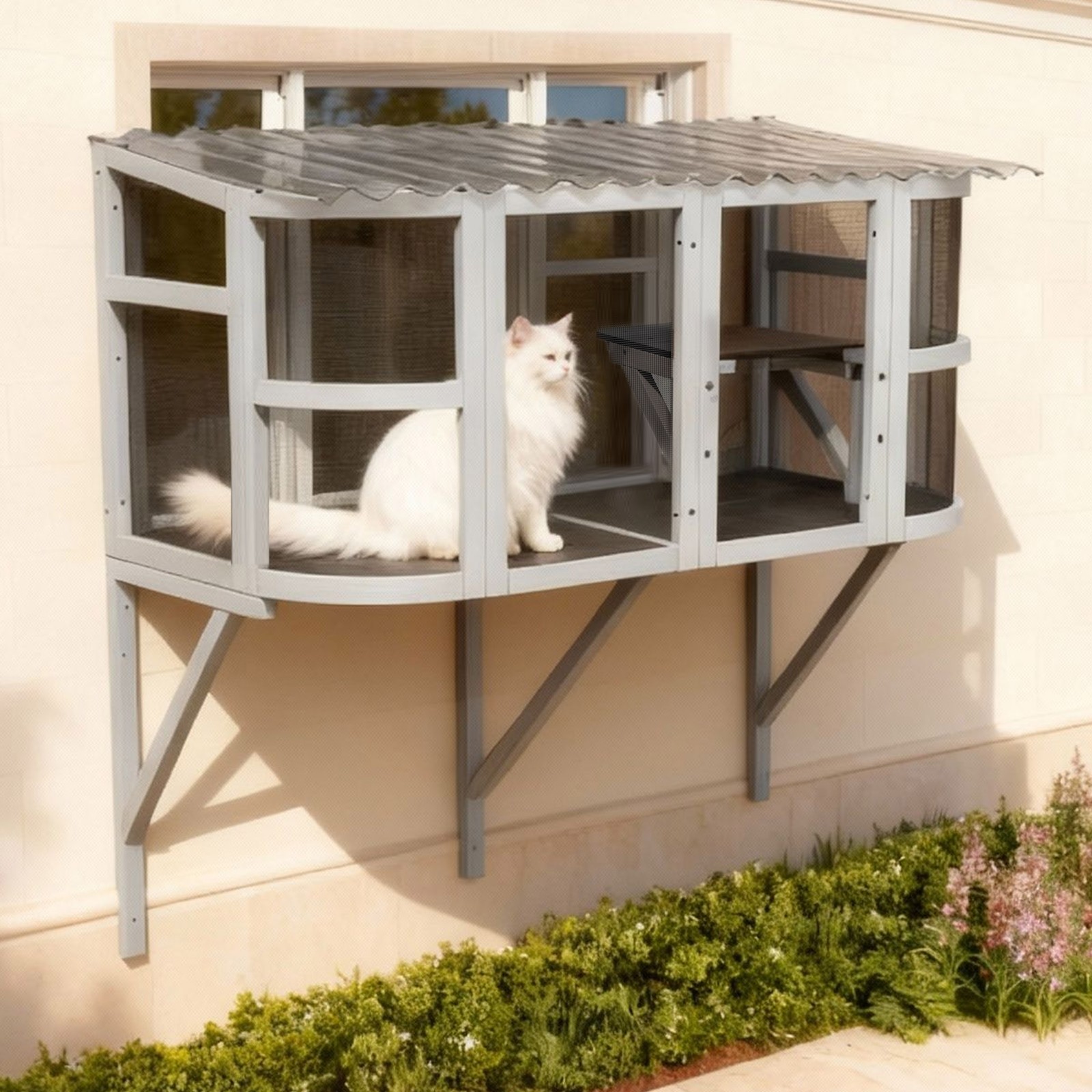 Cat Catio Expandable Window Box Enclosure for Multiple Indoor Cats All-Weather