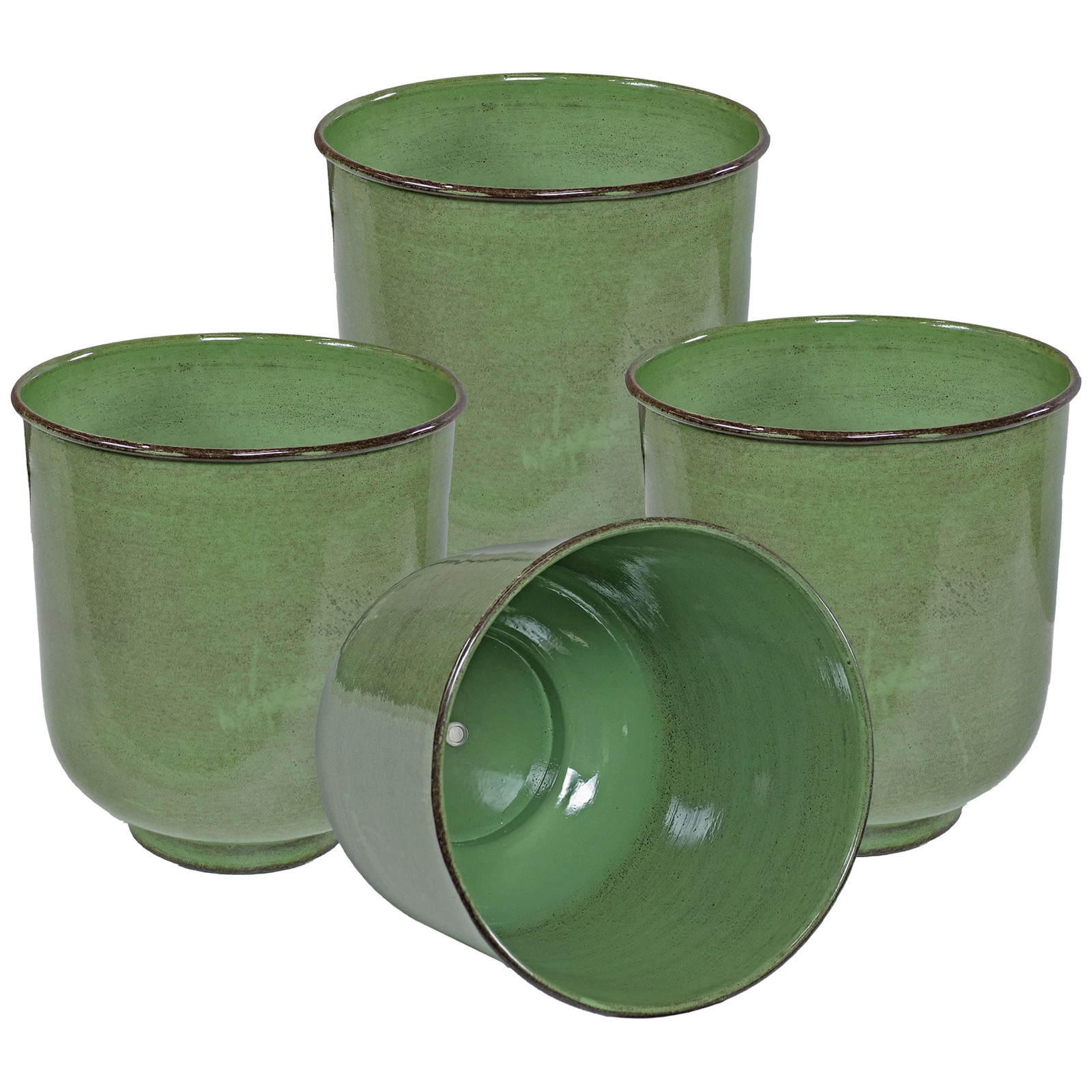 Vivian Metal Planter - 11 in - Jade Glaze - Set of 4 by Sunnydaze