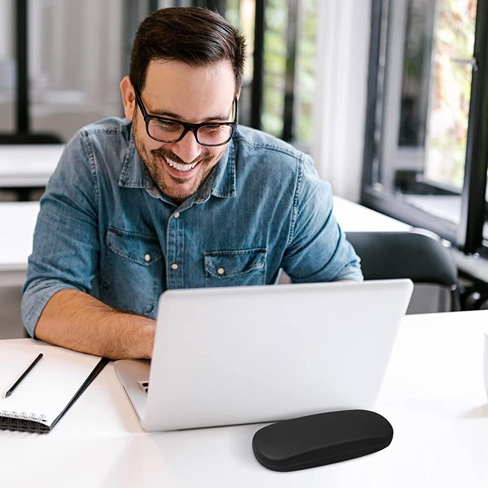 NEW Clam Shell Hard Eyeglasses PU Glasses Case Black w/Microfiber Cleaning Cloth