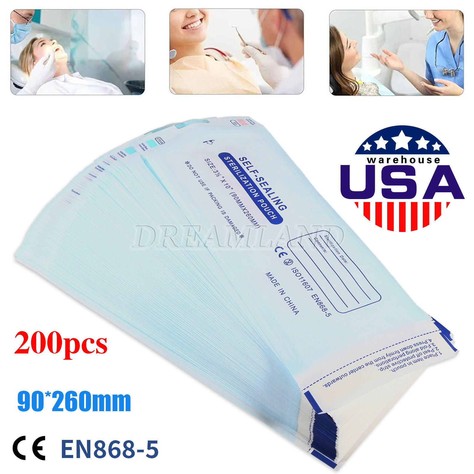 200PCS Self Seal Pouch Sterilization Bag Pouches Dental Medical 3.5" x 10"