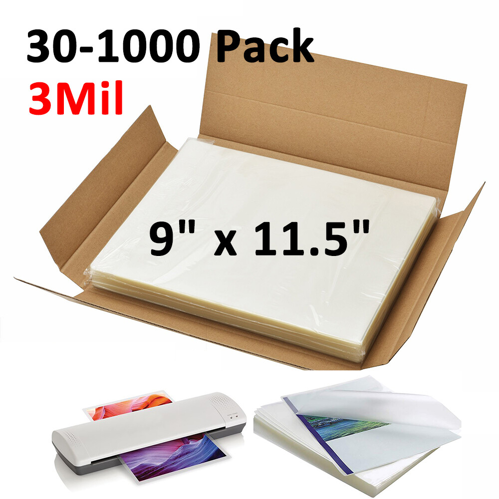 9" x 11.5" Clear Thermal Laminating Pouches Letter Size Laminator Sheets 3 Mil