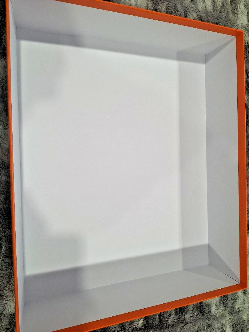 Authentic HERMES Large Orange Box 18"W x 15"L x 4" H, Shopping Bag & 70" Ribbon