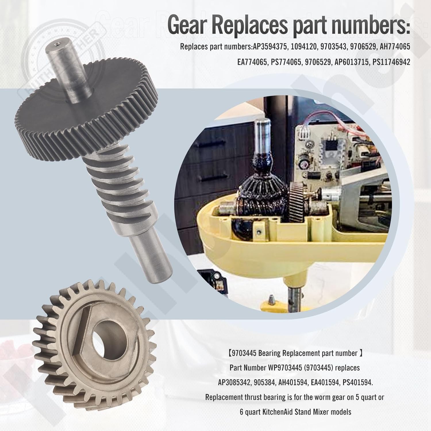 Worm Gear Kit Compatible with Kitchenaid 5QT&6QT 9709231 Replacement Gear Parts