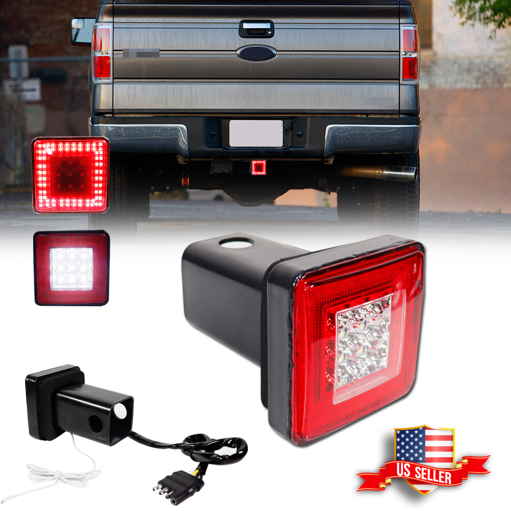 Red 80 LED Tow Hitch Red Driving Brake Lamp w/ White Backup Light 4 Way Fits 2"