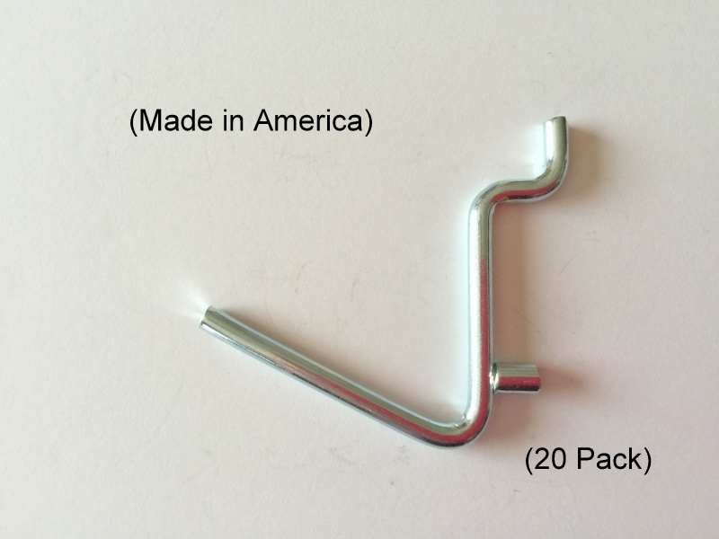 (20 PACK) Angle 1 1/2" Metal Peg Garage Hanger Hooks. 1/8 to 1/4 Inch Pegboard