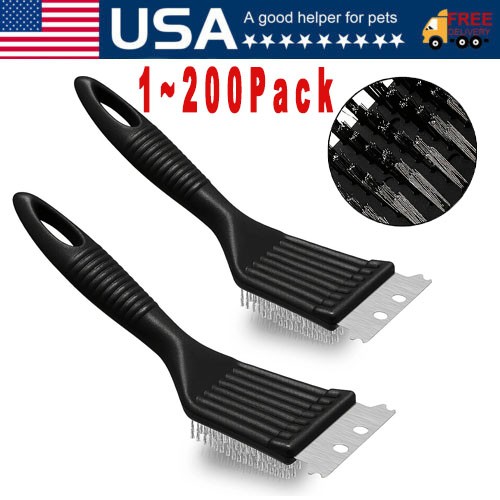 Stainless Steel BBQ Grill Brush and Scraper Set for Outdoor Grill