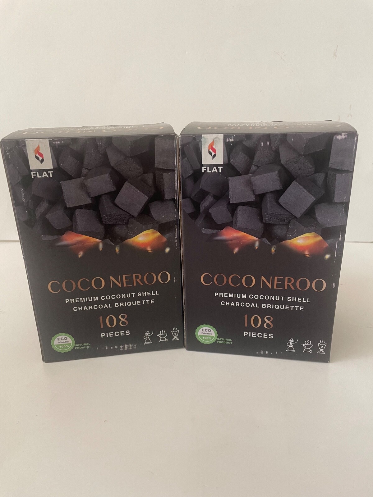 2 Boxes of 108 (216 Pcs) 2KG - Coconut Hookah Charcoal Cubes Shisha FLAT