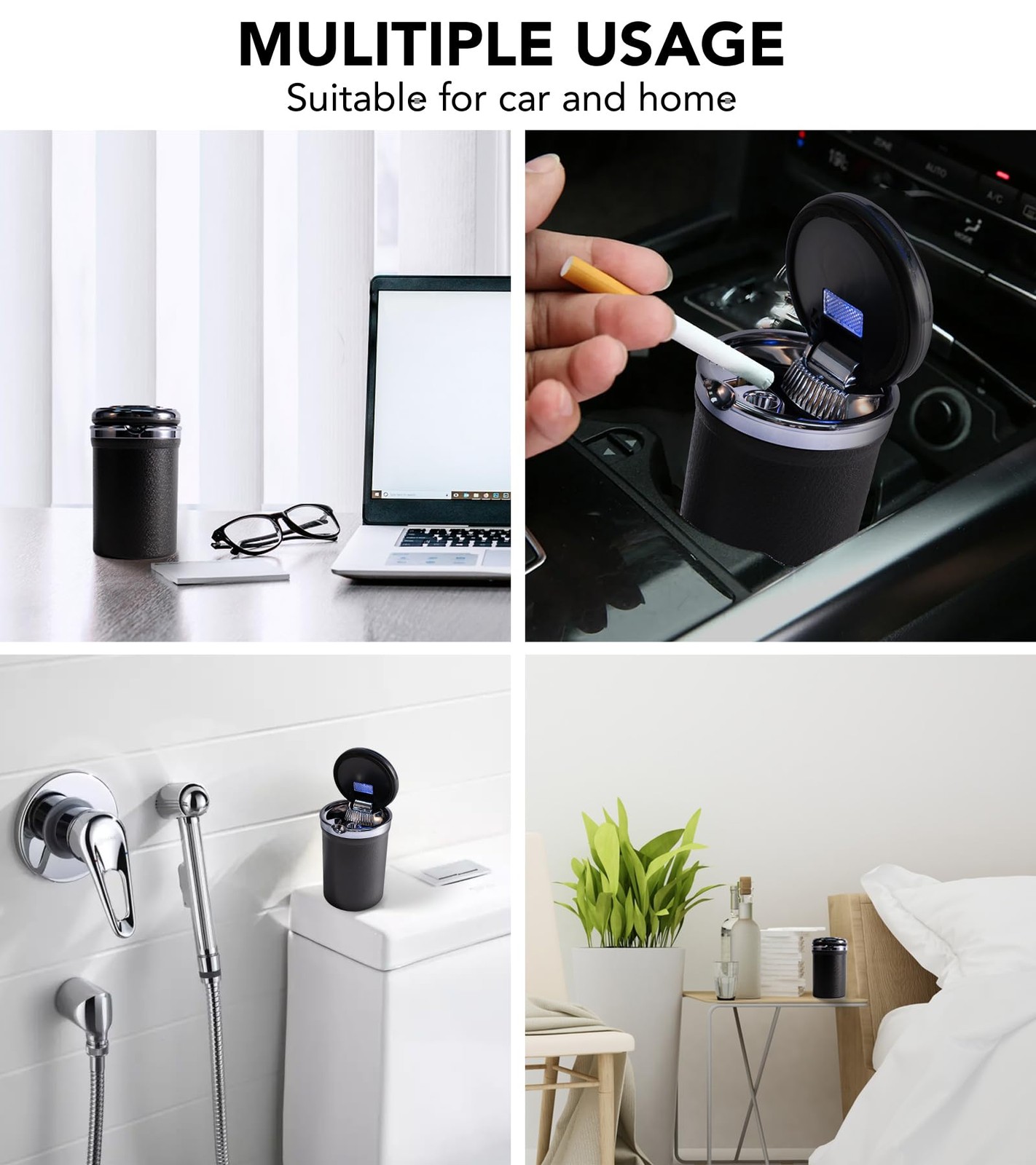 Car Ashtray with Lid Auto Ashtray LED Easy Clean Up Detachable Ashtray