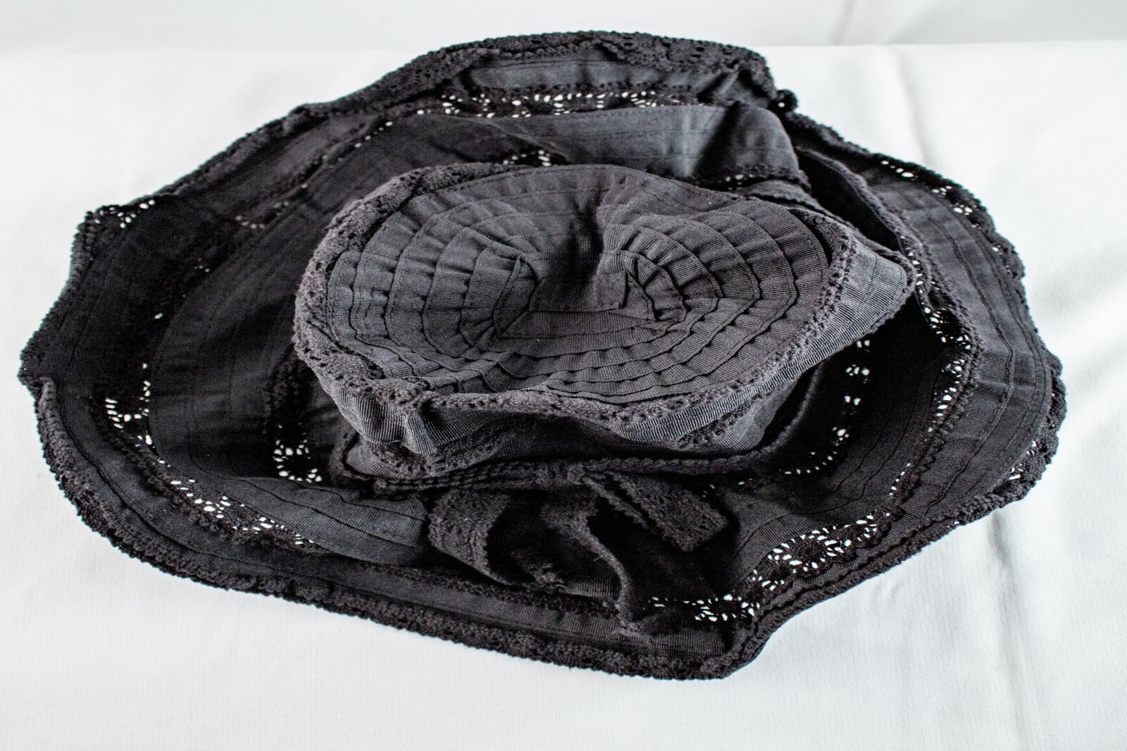 1950's Vintage Black Lace Cotton Women Floppy Bucket Hat Size M 7.1/8