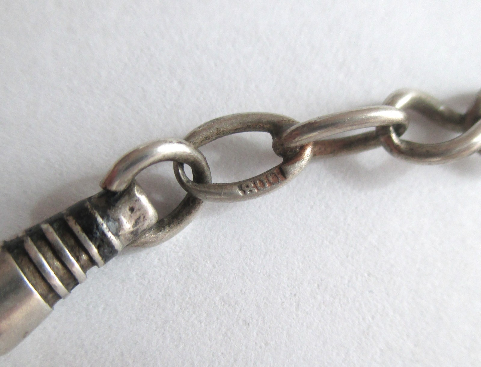 16in ANTIQUE 800 SILVER NIELLO INLAY WATCH CHAIN NECKLACE