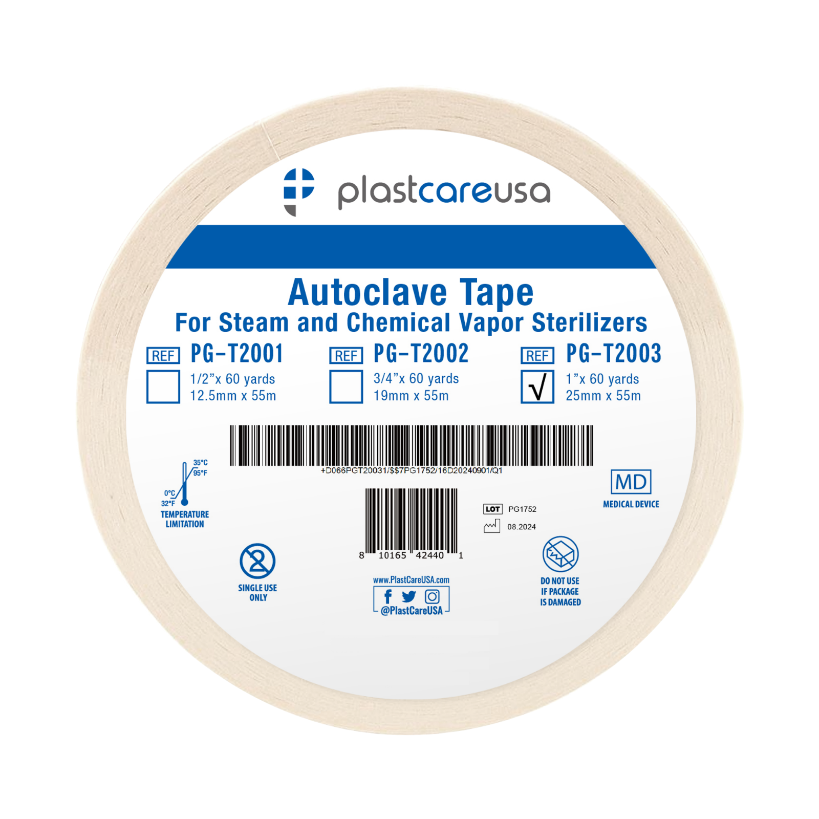 Autoclave Tape 1" x 60 Yards, Sterilization Indicator Roll for Steam Chemical