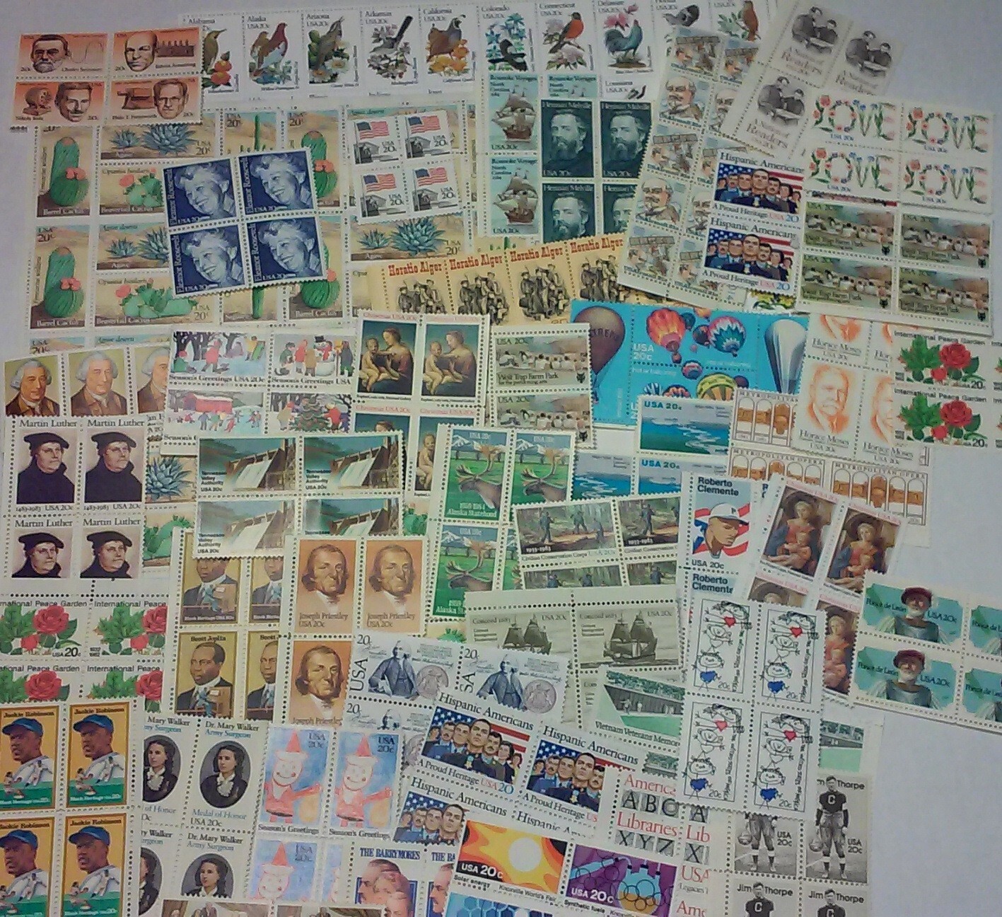Usable 100 Assorted Mixed Multiples & Singles of 20¢ USPS Postage Stamps FV $20