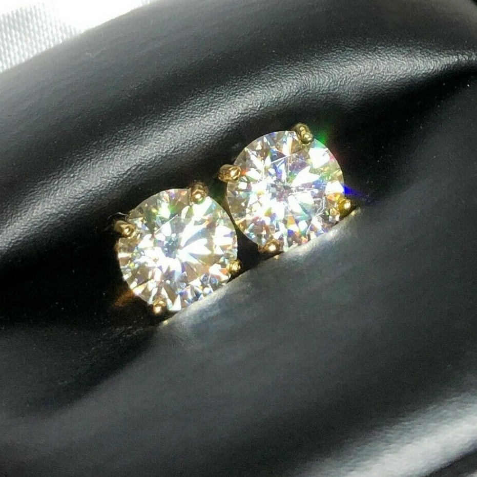 Certified D Color VVS1 Moissanite Solitaire Stud Earrings Screwback