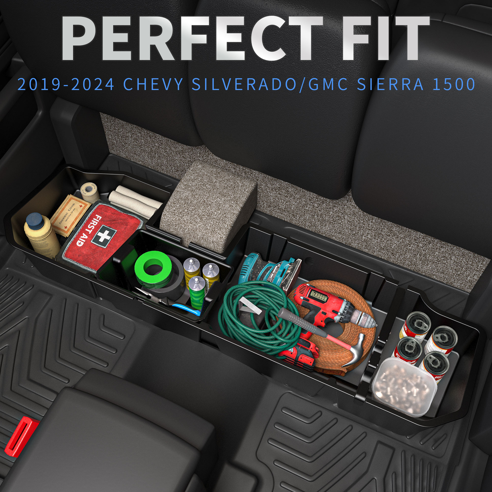 Rear Under Seat Storage for 2019-2024 Silverado Sierra 1500 20-24 2500HD 3500HD