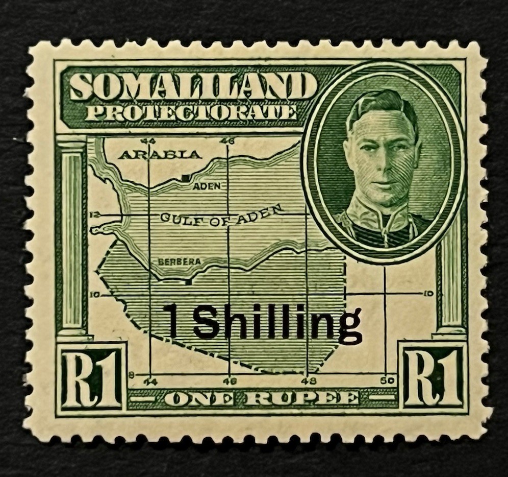 Travelstamps: 1942 Somaliland Stamps Sc #123 Sg 112 - 1sh on 1 Rupee KGVI MOGH
