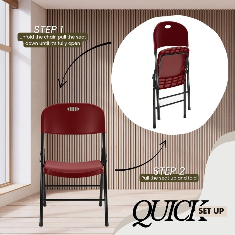 2-Pack Heavy Duty Plastic Folding Chair, 450 lbs Capacity Foldable Chairs