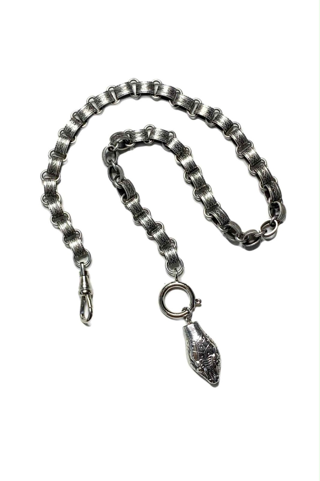 LUX Vintage Whiting + Davis Snake Pendant with Silver Bookchain Necklace, 16-18”