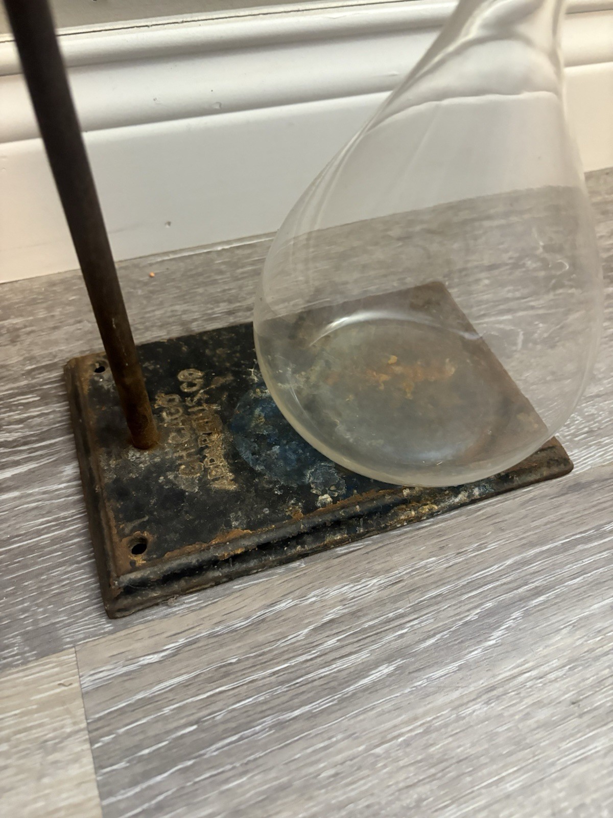 Antique Laboratory Beaker w/ Cast Iron Chicago Apparatus Stand