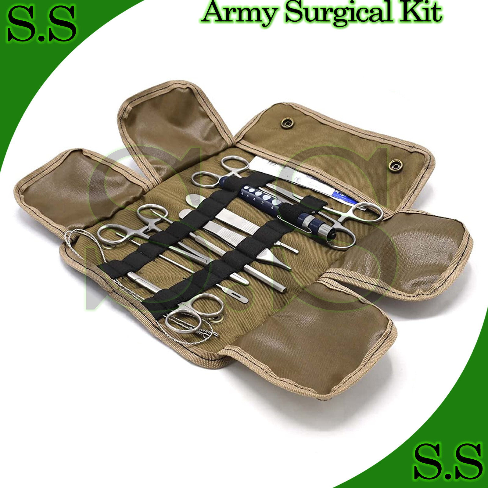 Army Surgical Kit - Sutures, Scalpel, Hemostats - Black - Military First Aid