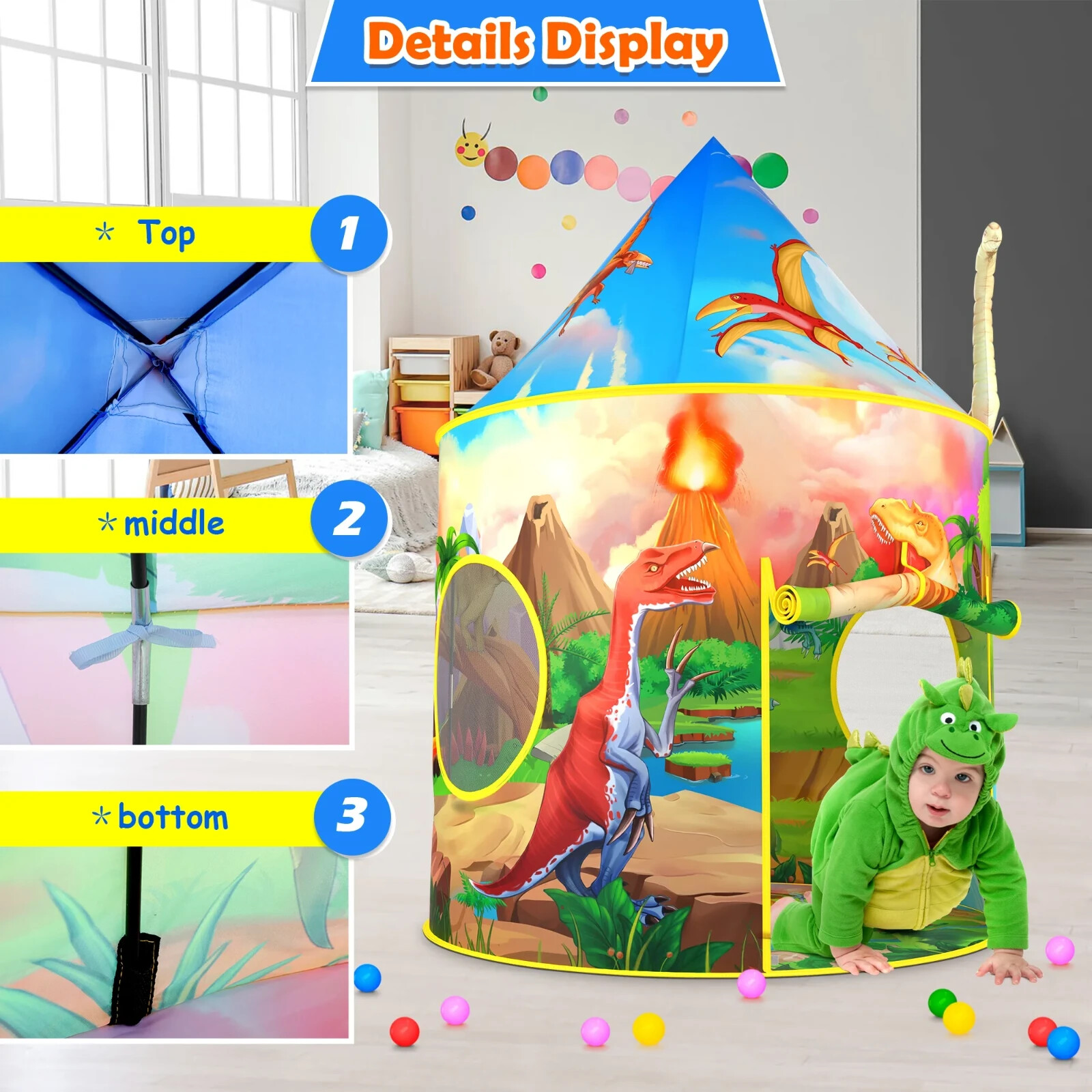 Dinosaur Park Play Tent Foldable Playhouse Kids Indoor Outdoor Imaginative Games