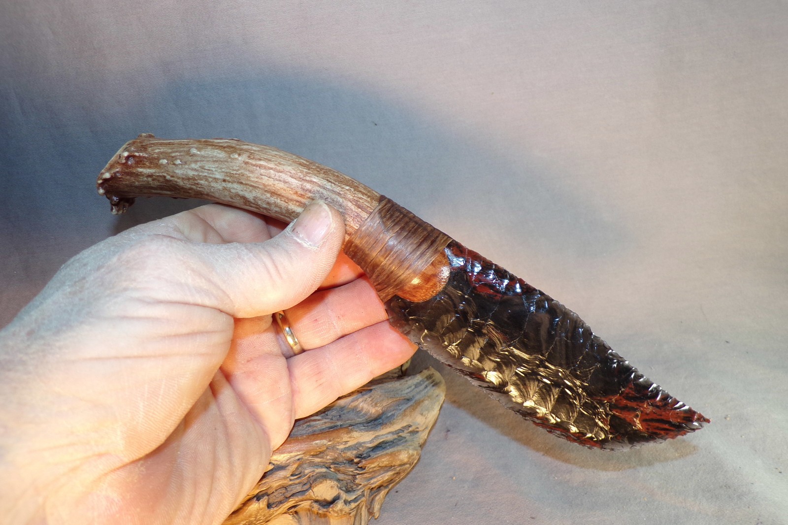 Triple Flow Obsidian Bowie Knife Flint Knapping Black Powder Mountain Man COA