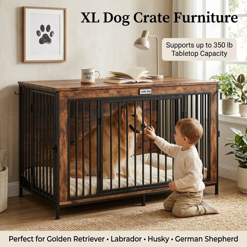 XL 48 Inch Rustic Wooden Dog Crate Furniture TV Stand Entertainment Center