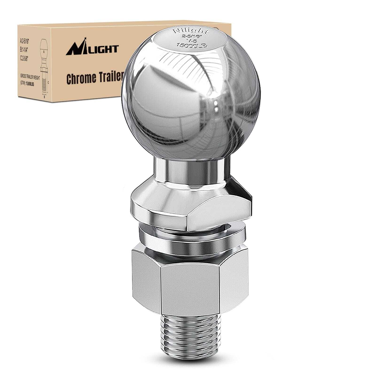 Nilight 2-5/16Inch Chrome Trailer Hitch Ball 1-1/4inch x 2-5/8inch Shank Gray