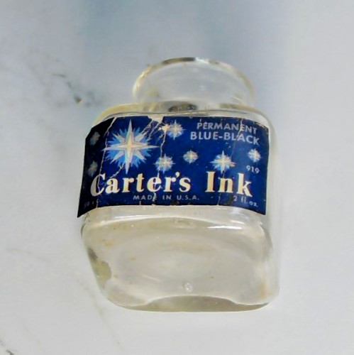 Antique Carter’s Ink Bottle 1 1/4 oz Blue Black Vintage Fountain Pen US Pat. 2x2