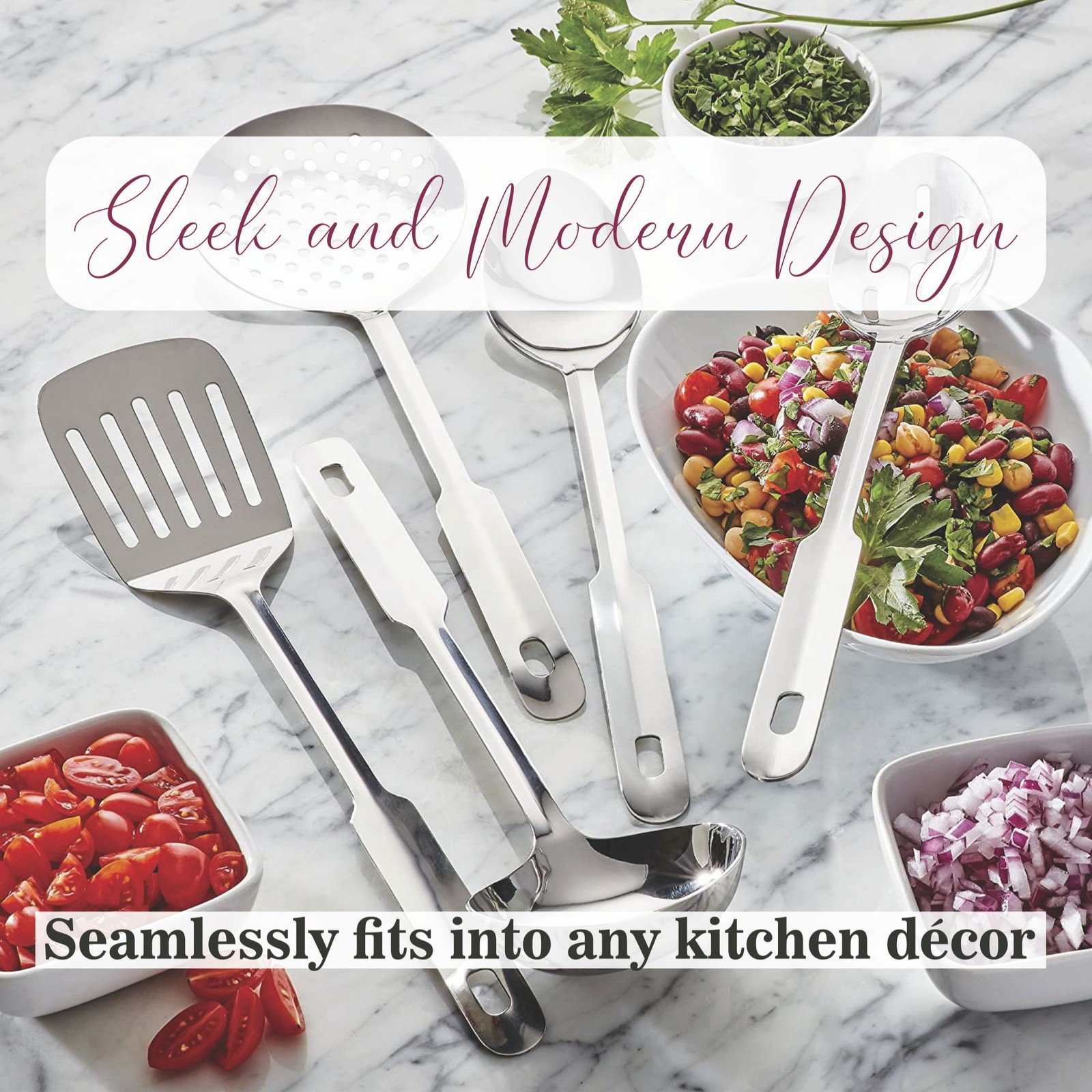 Amco Everyday Utensil Set (5-Piece) - Stainless Steel & Heat Resistant