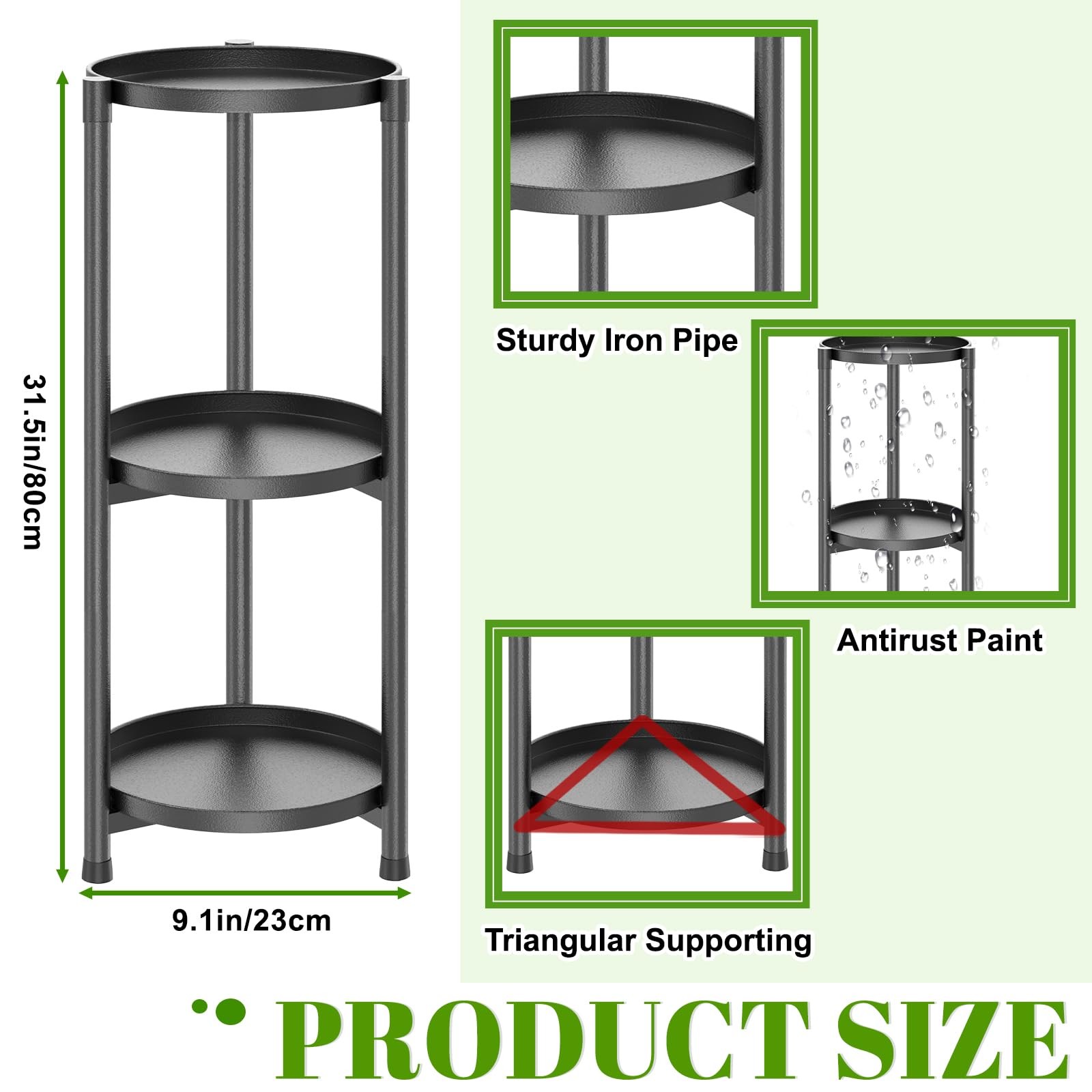 3 Tier Plant Stand Indoor, Black Metal Corner Tall Plant Stands for Multiple ...
