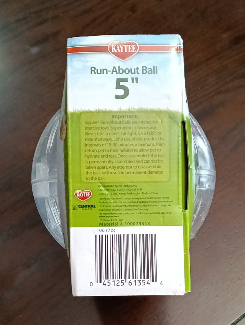 Kaytee Clear Run-About Small Animal Exercise Ball 5" New Fast Shipping