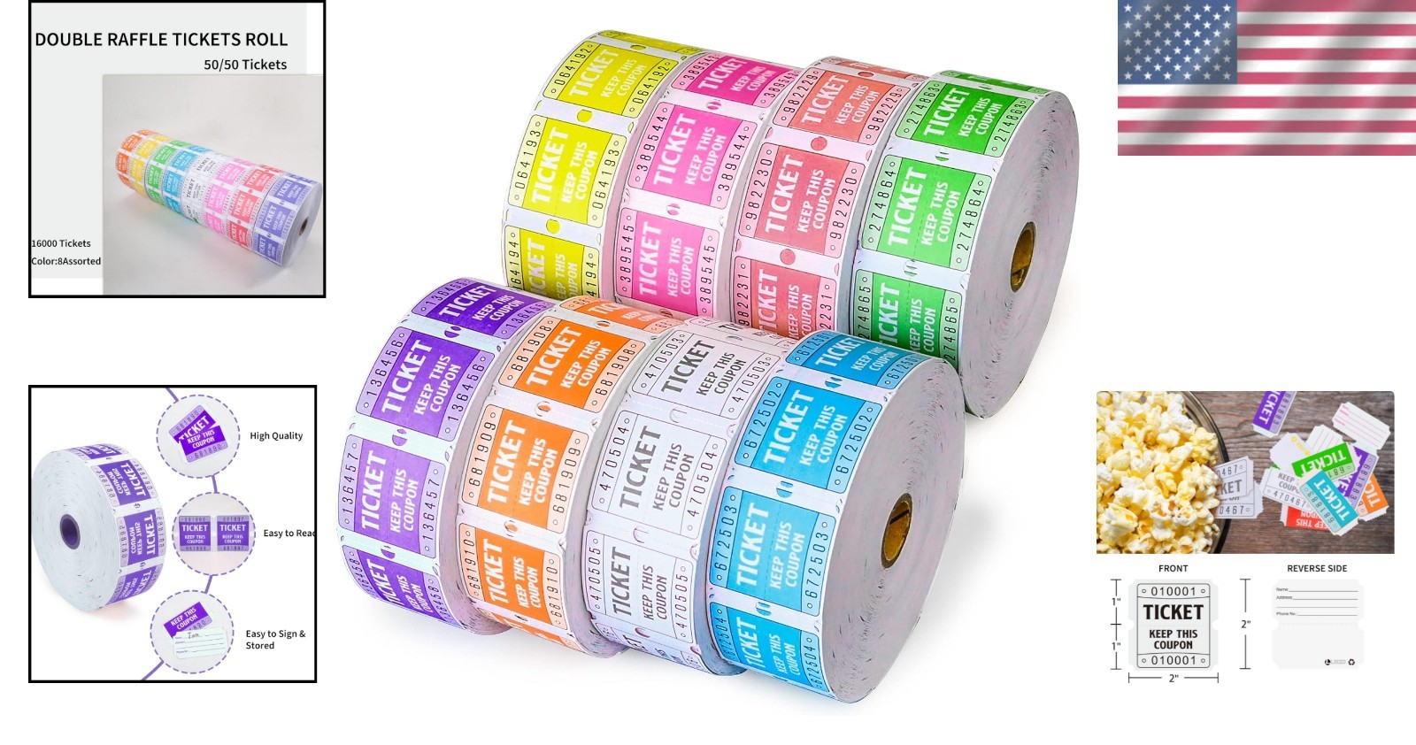 All-in-One Set of 16000 Colorful 50/50 Raffle Tickets for Events & Fundraisers