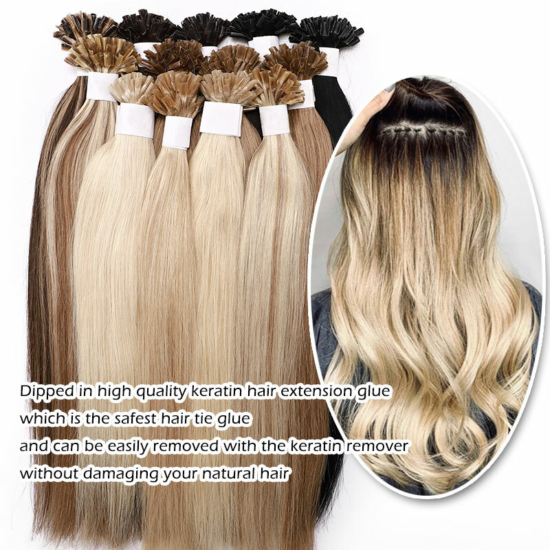 Thick Russian Flat Pre Bonded Real Remy Human Hair Extensions Nail U Tip Keratin