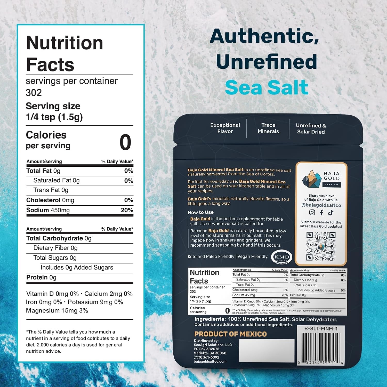 Baja Gold Mineral Sea Salt, Fine Grind, 1 Lb. Bag