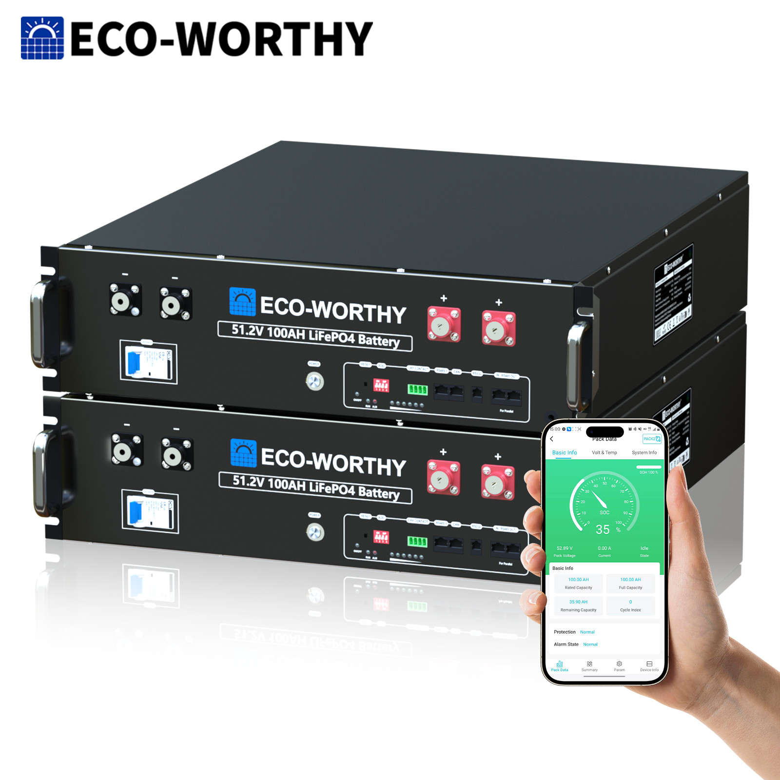 ECO-WORTHY 10.24kWh 48V 100AH Server Rack LiFePO4 Lithium Battery 3U Size Home