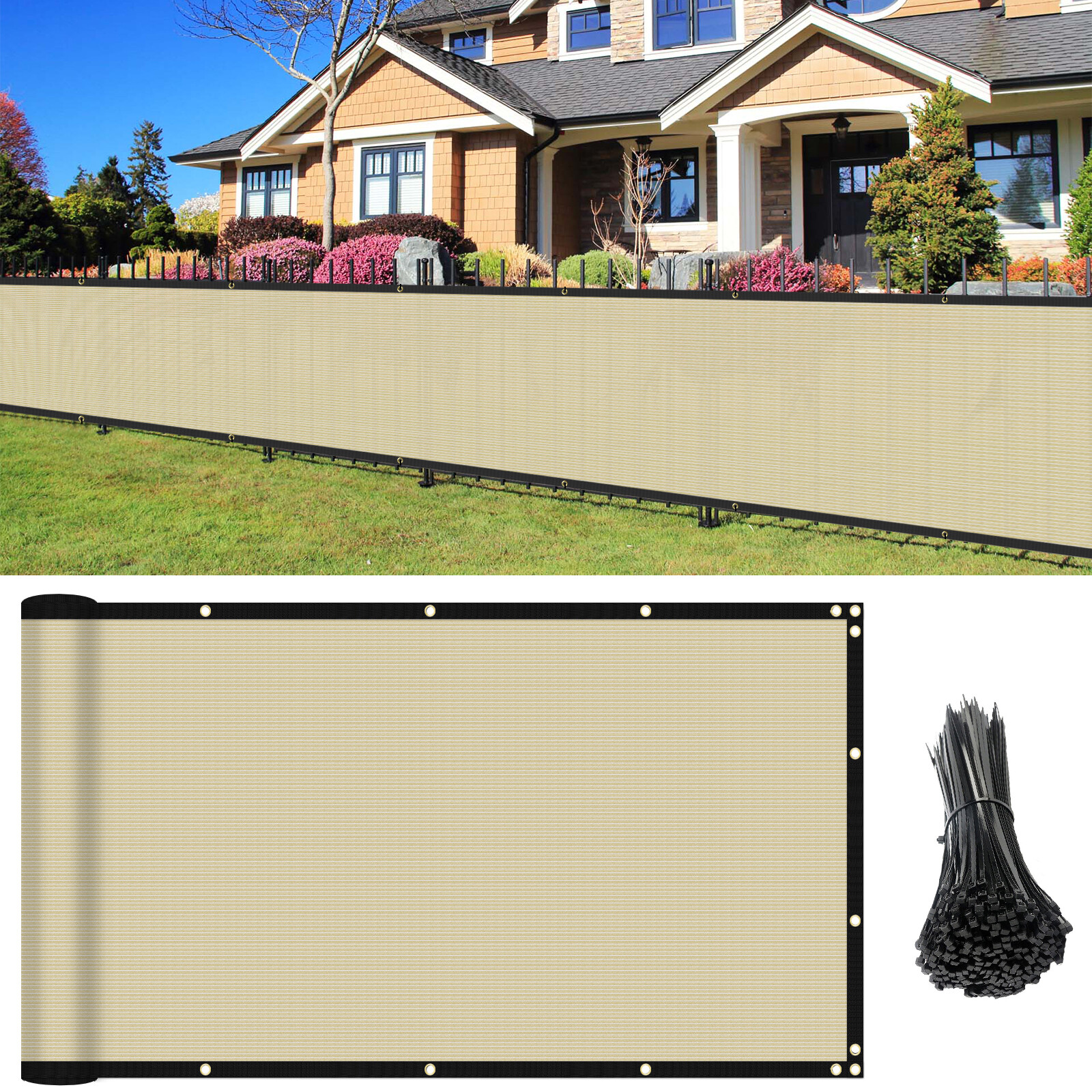4' 5' 6' 8' Tall Privacy Fence Screen Beige Windscreen Yard Shade Mesh Cover