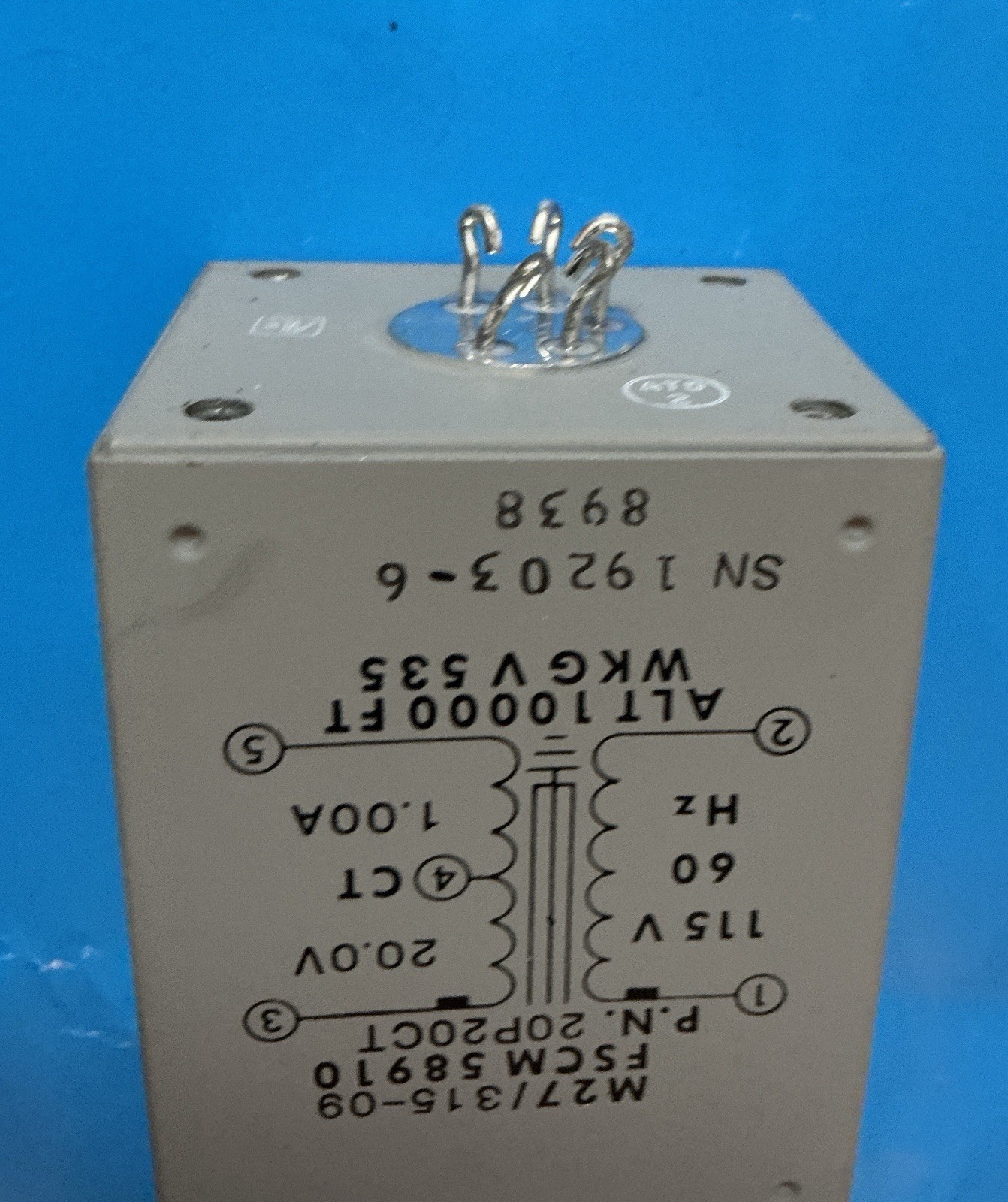 VINTAGE TRANSFORMER M27/315-09 FSCM58910 115V TO 20.0V CT 1A