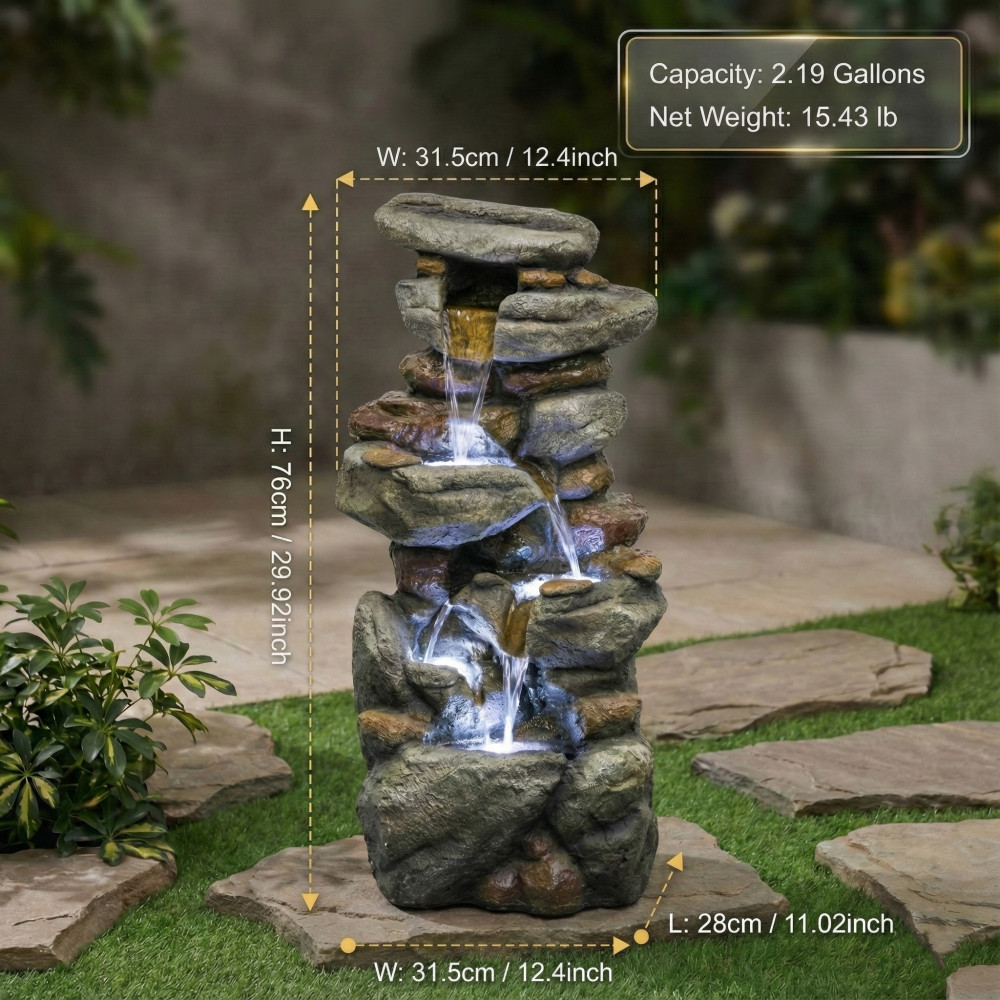 Outdoor Water Fountain with LED Lights for Patio Garden Backyard Decor