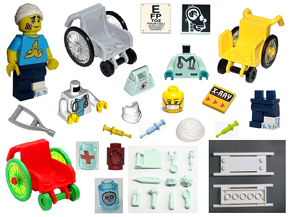 LEGO MEDICAL EQUIPMENT ~ Hospital Doctor Nurse Wheelchair Crutch X-Ray Cast  NEW