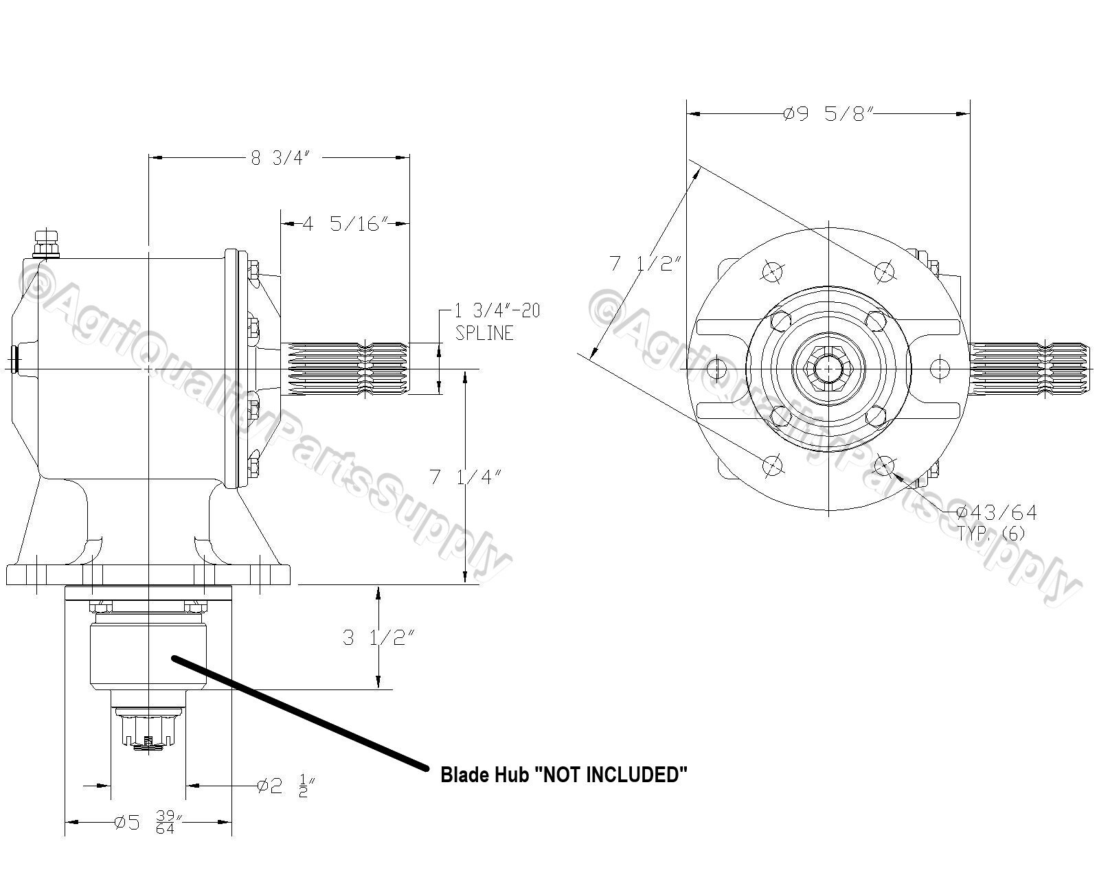 Alamo/Rhino 00760403P Rotary Mower Gearbox 1:1.21SU Ratio with 6 Bolt Mount