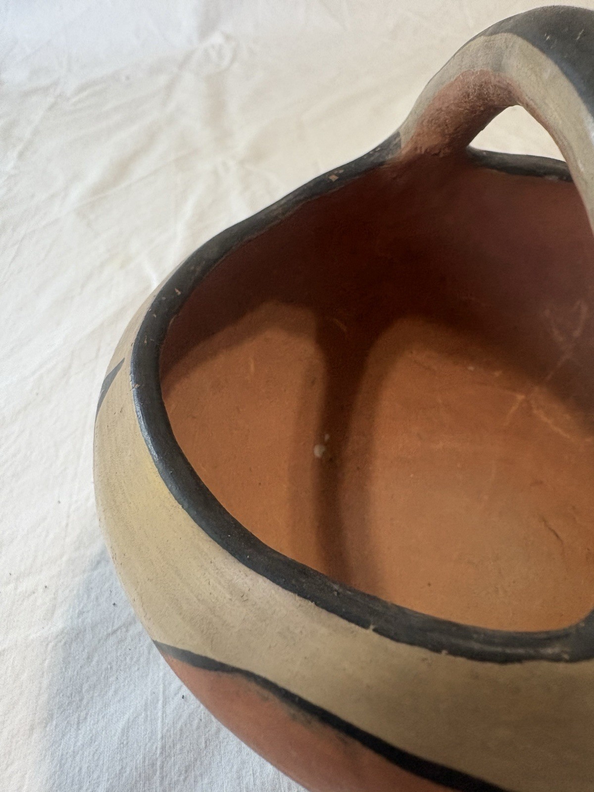 VINTAGE 1928 Santo Domingo Pueblo Pottery Handled Polychrome Basket Kewa 6"