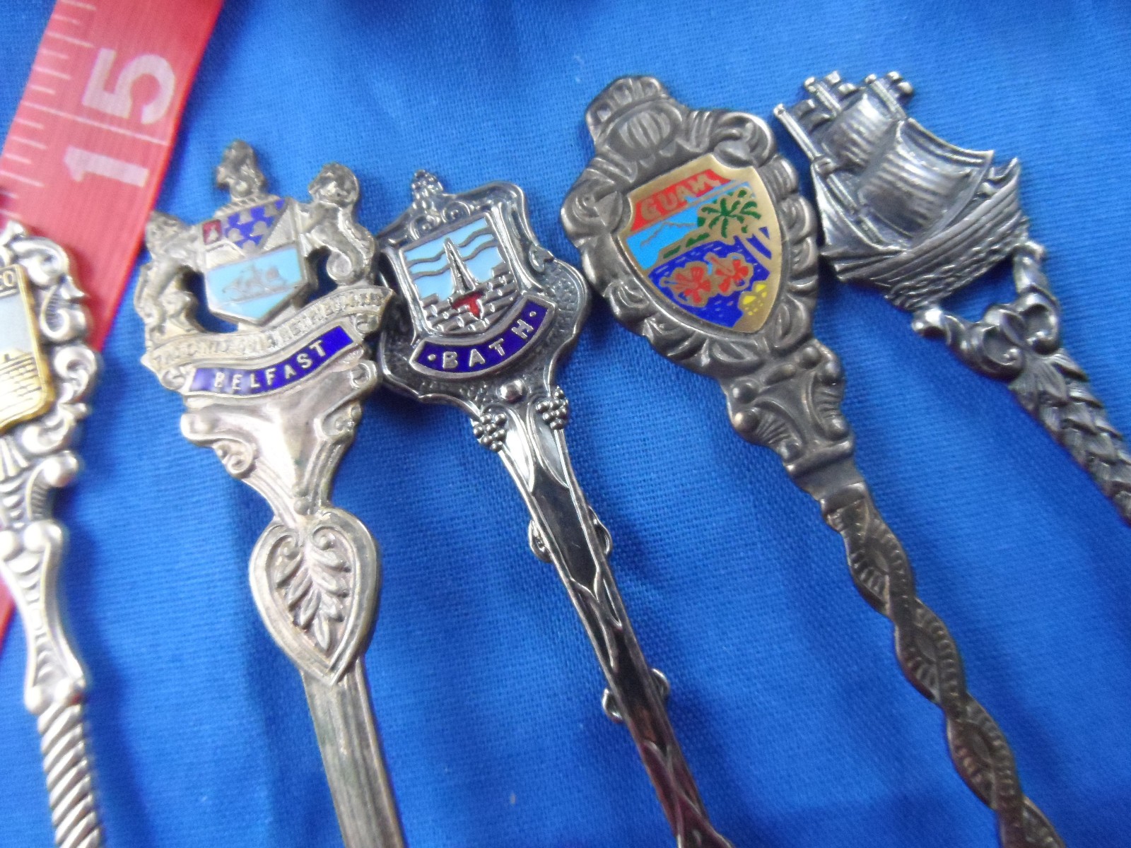 Fresh Souvenir Spoon Lot of 25-Enamel Bowl, Silverplate, Pewter, Brass, Nice