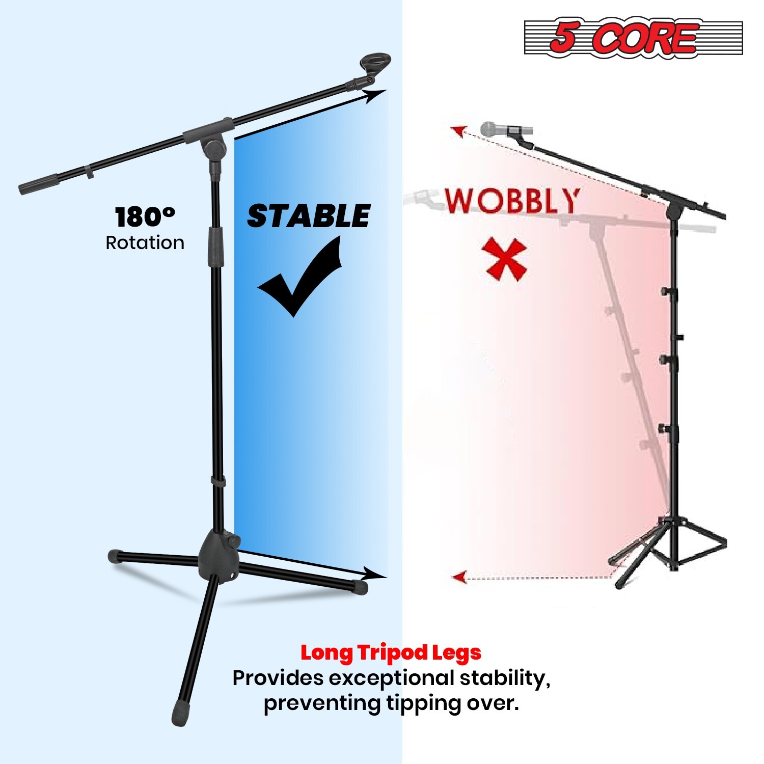 5Core Microphone Stand Floor Tripod Height Adjustable Telescoping Boom Arm