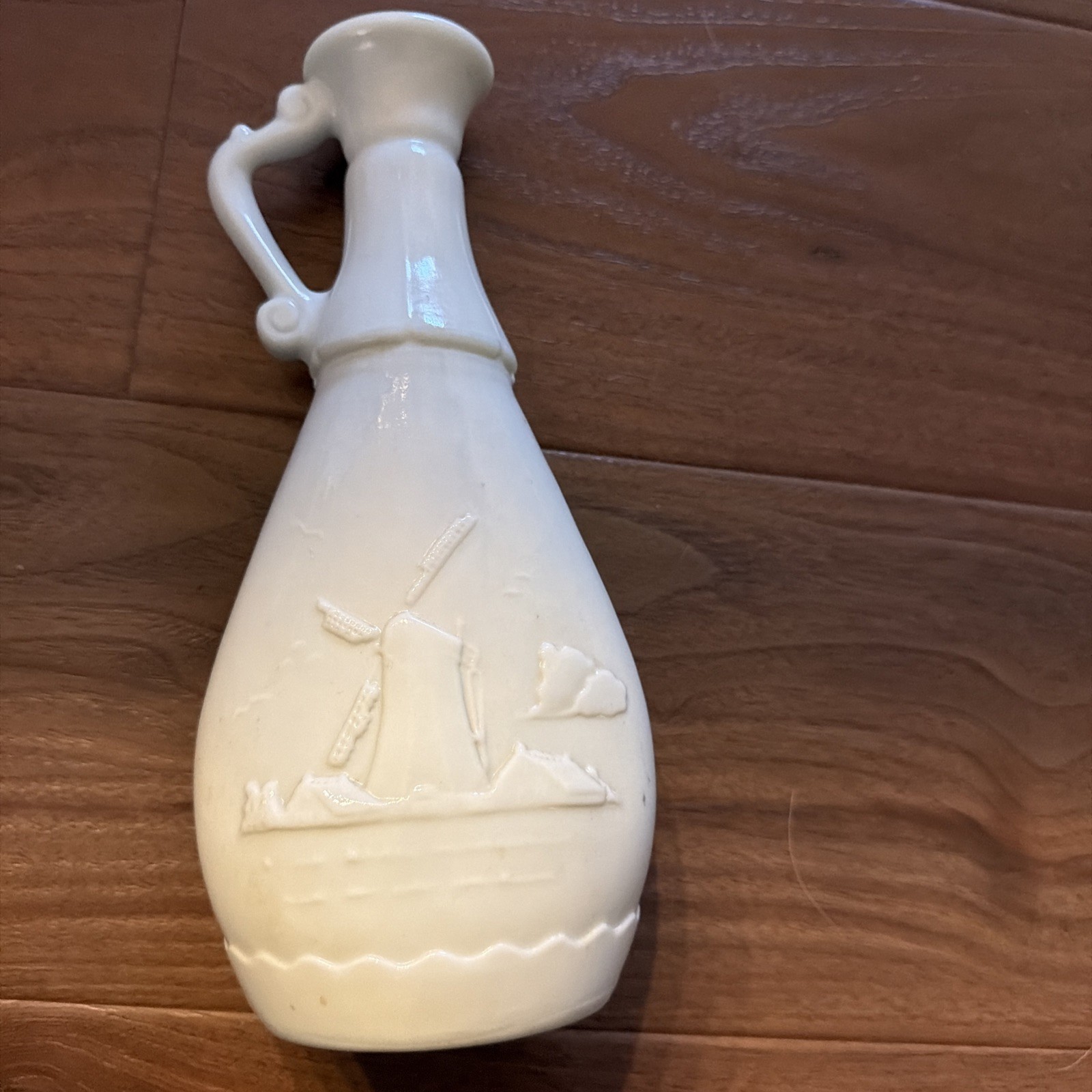 Vintage Delftware Decanter Pitcher Vase Holland Ships and Windmills 10” X 4”