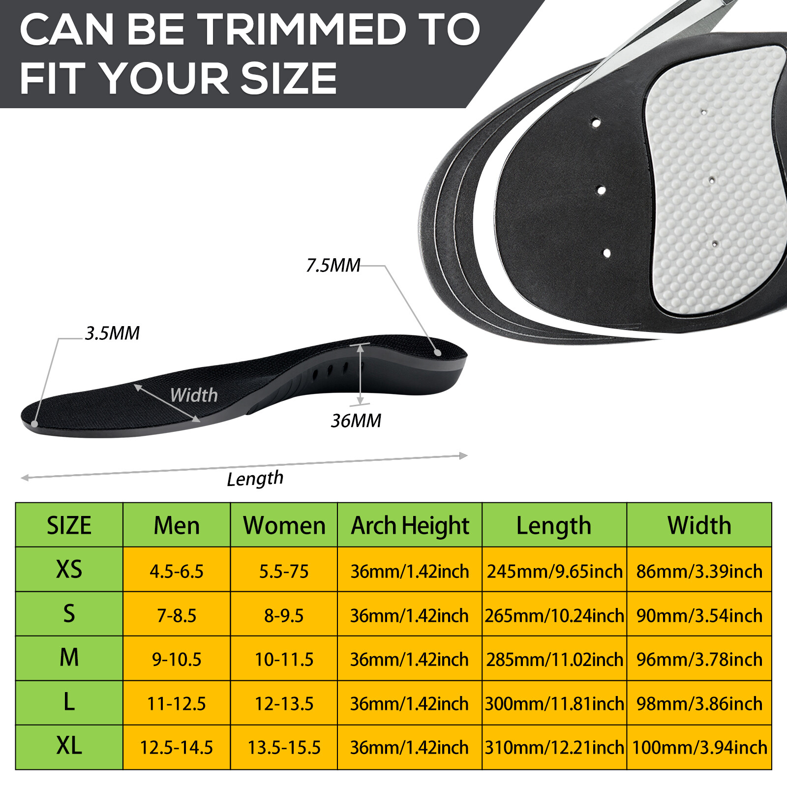 Insoles Plantar Fasciitis Arch Support Orthotic Insole for Men&women