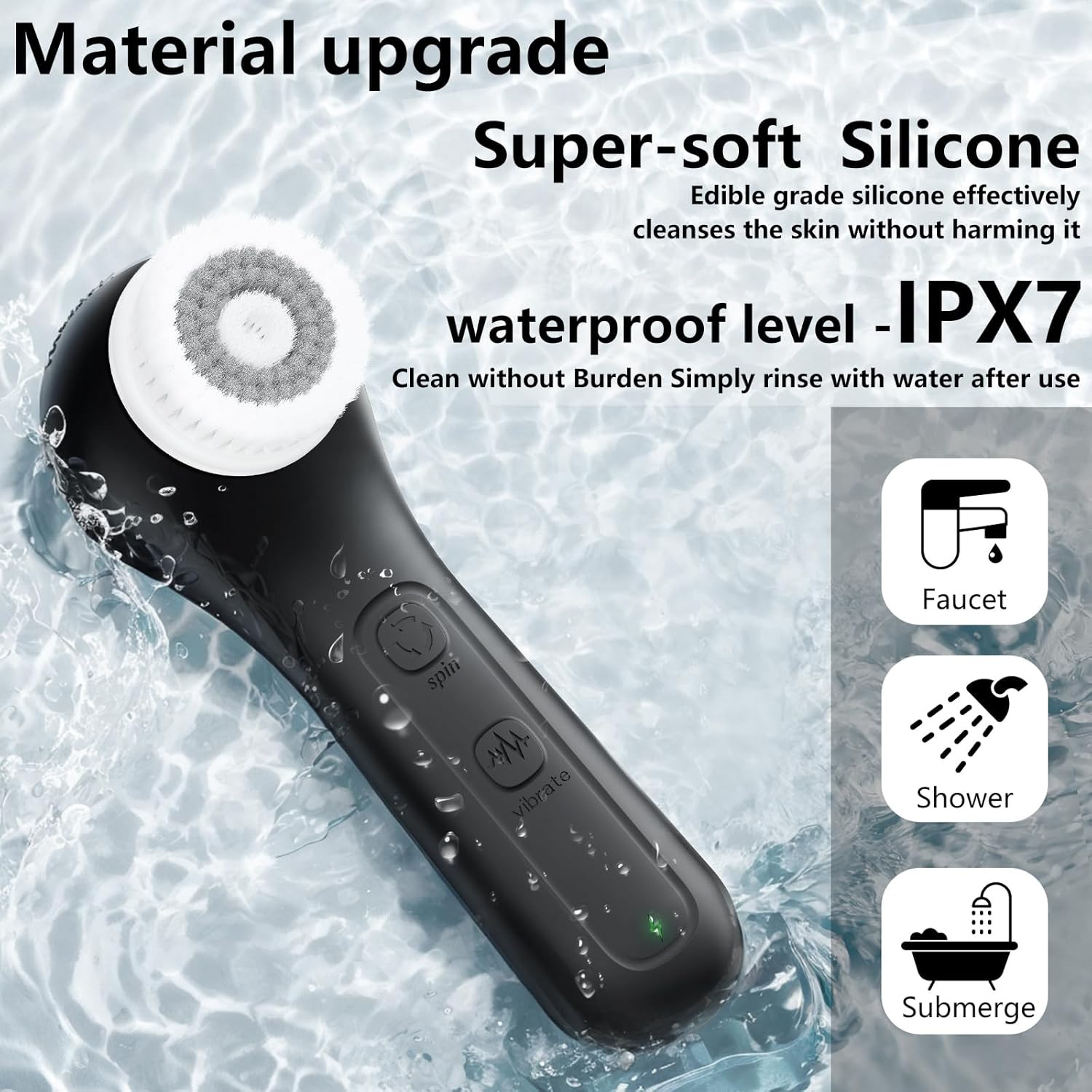 Vibrating and Rotating Face Scrubber Waterproof Rechargeable Facial ...