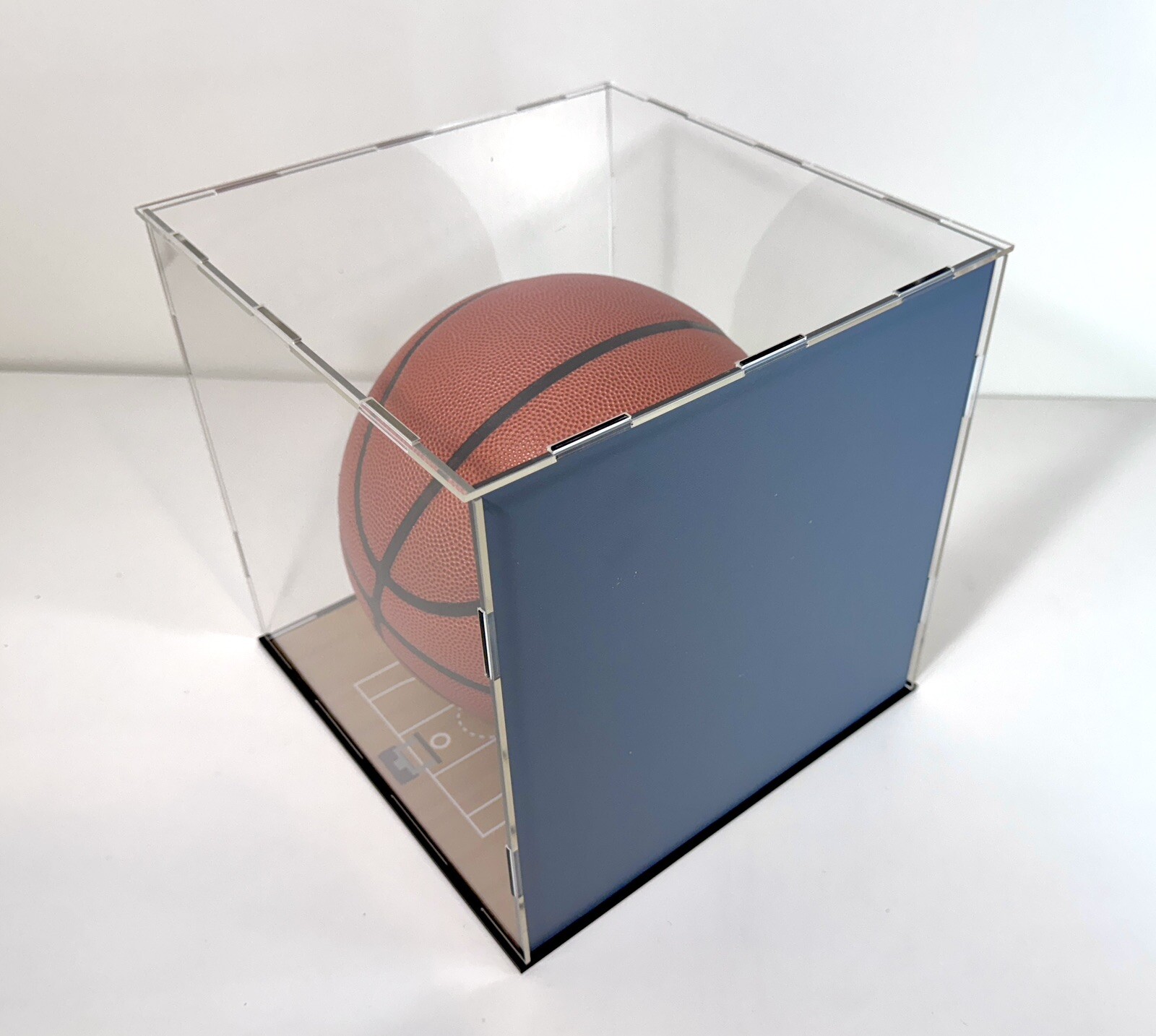 Full Size Basketball Display Case with Acrylic Court Base & Mirror Back