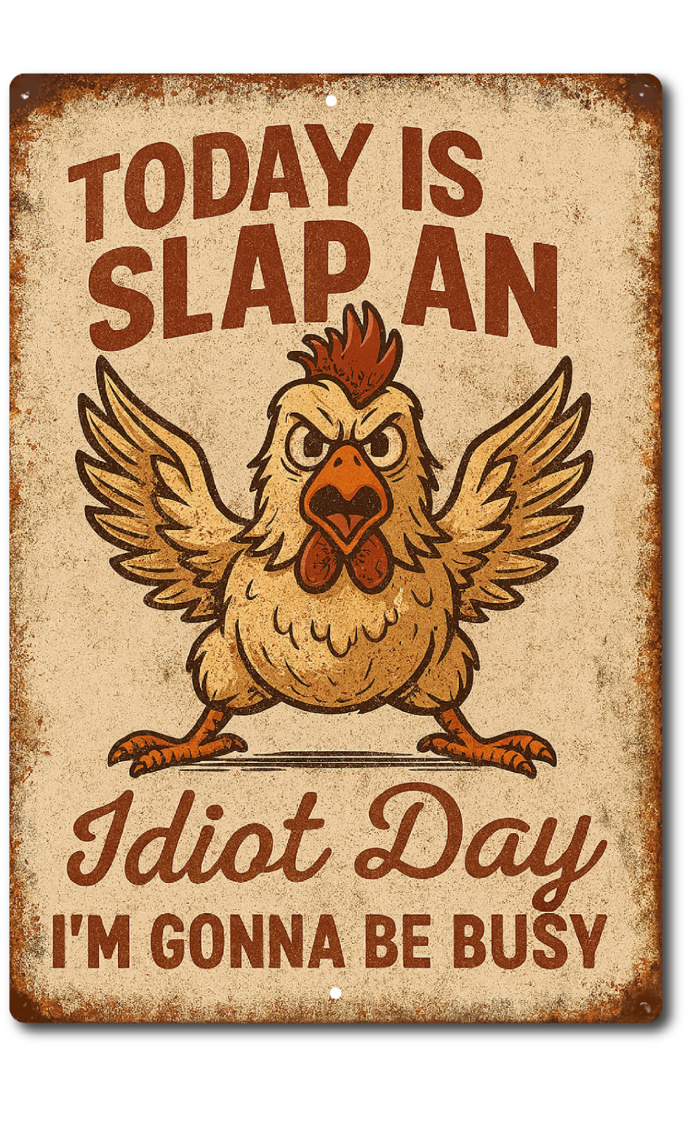 Funny Slap An Idiot Day Chicken 8x12 Aluminum Tin Sign Rustic Humor Wall Decor