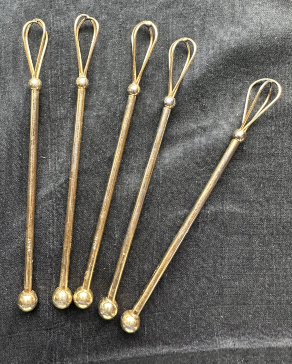 Vintage Miniature Metal Champagne Whisks, Plated Japan (Set of 5)