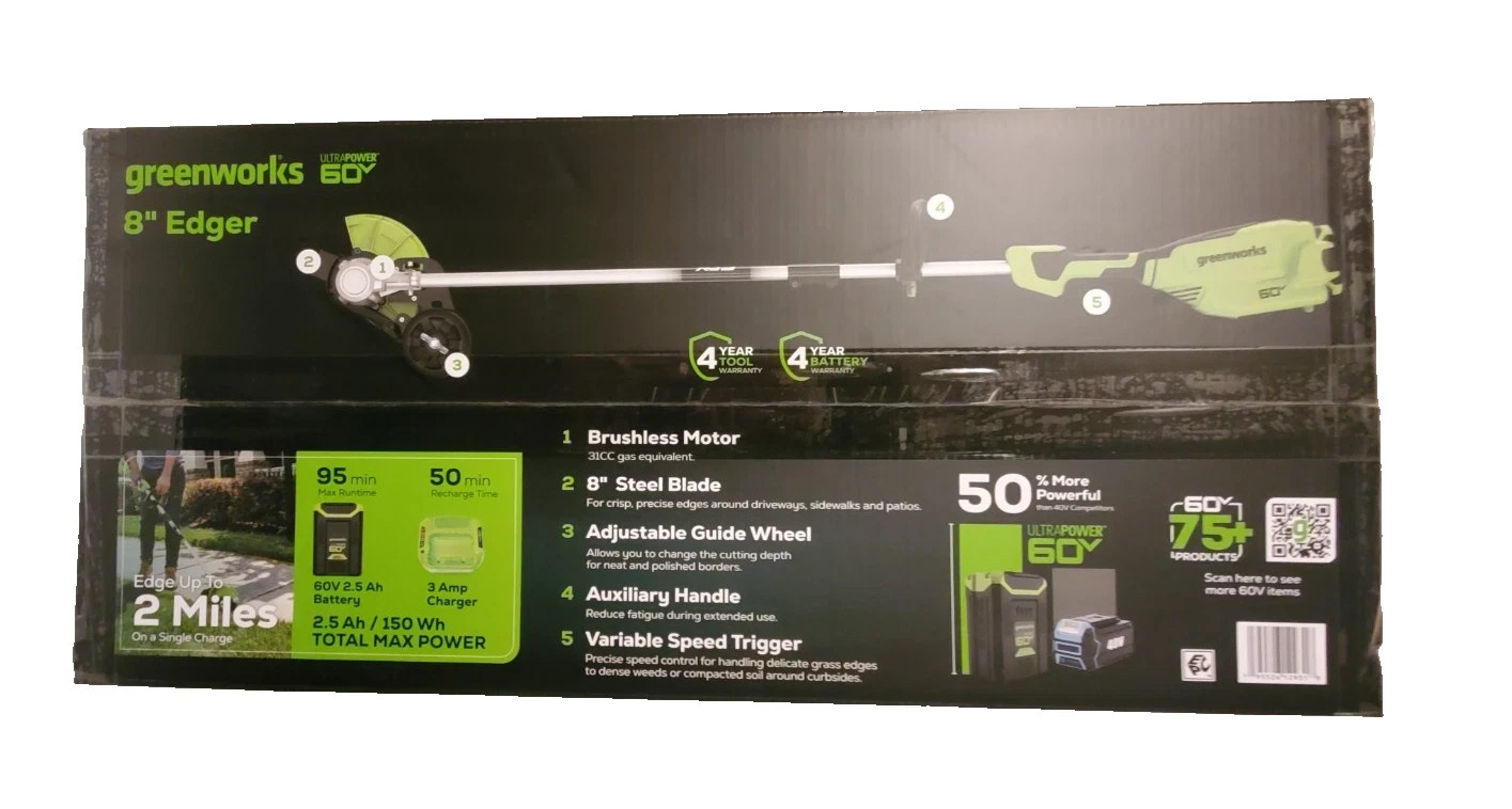 Greenworks 60V 8" Edger w/2.5 Battery & Charger